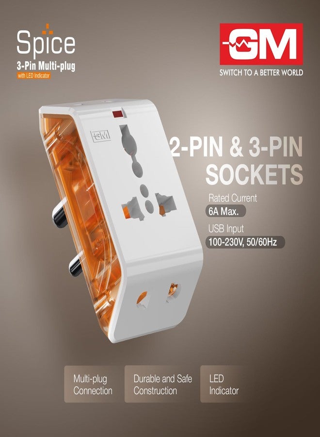 جنرال موتورز محول سفر متعدد المنافذ GM بقوة 6 أمبير وثلاثة دبابيس مع مقبس عالمي | يدعم المقابس ثنائية وثلاثية الدبابيس | منافذ شحن متعددة | يشحن الهواتف الذكية وأجهزة الكمبيوتر المحمولة وغيرها من الأجهزة | صغير الحجم وموثوق 3017 - Image 5